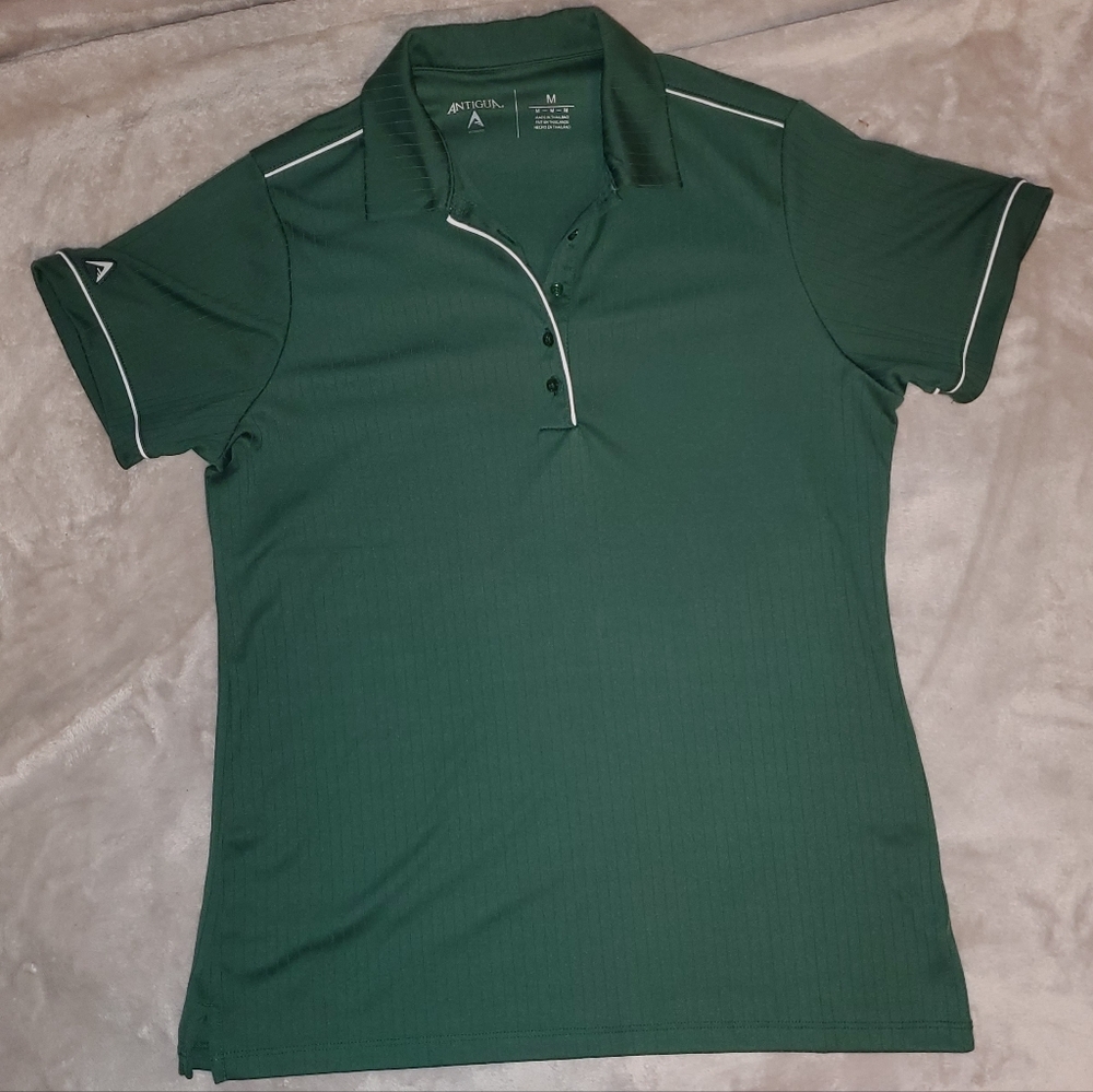 Antigua Women's Dark Green Polo with White Trim